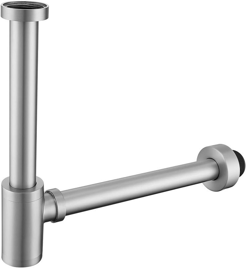 SEABEFORE Brass Round Bottle P-Trap 1 1/4, Adjustable Basin Sink Waste Drain Trap Kit, Brushed Nickel P Trap - Image 1